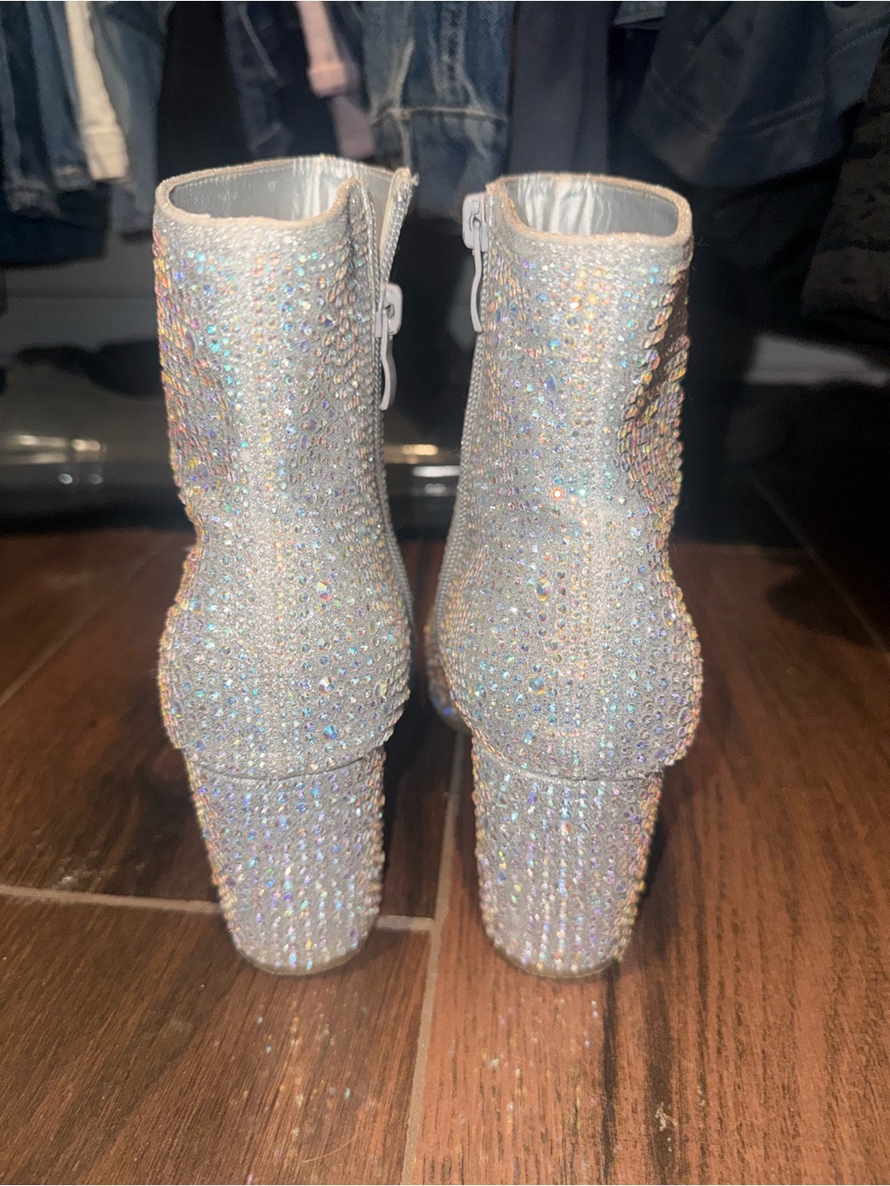 Crystal Embellished Silver Women's Ankle Boots